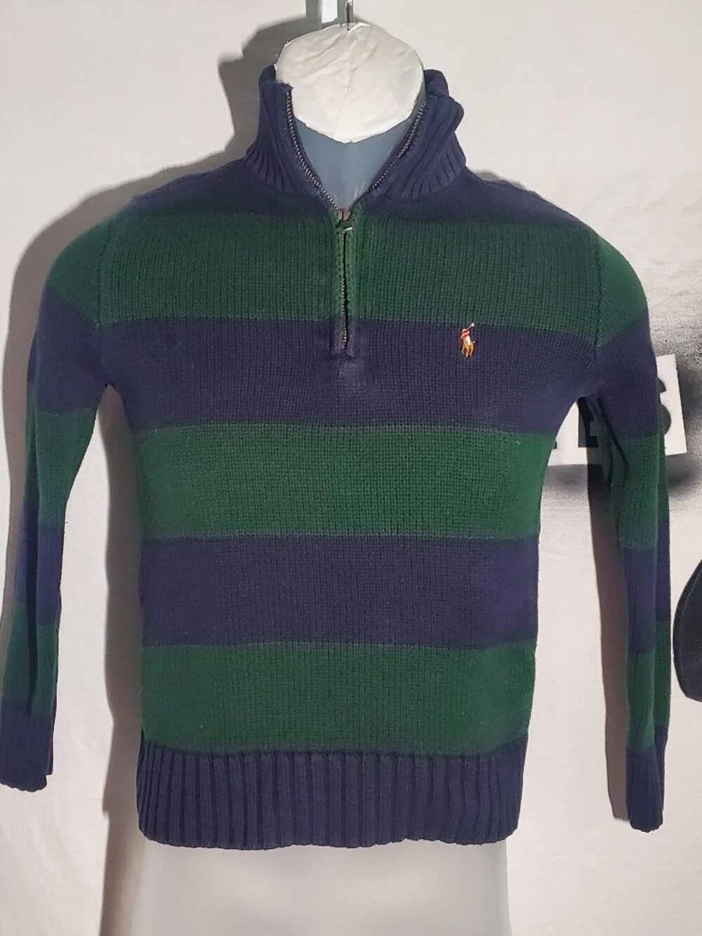 Polo Ralph Lauren striped‎ quarter zip sweater Kids Size S(8)